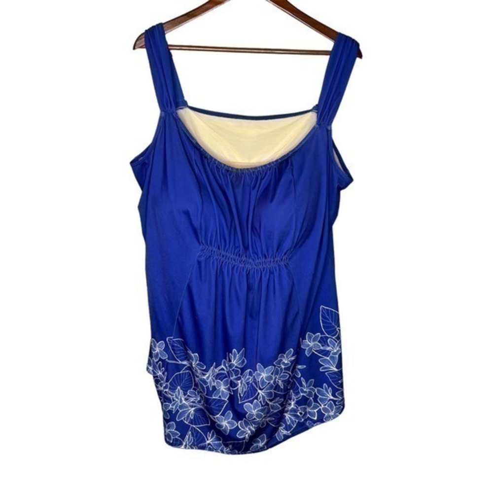Swimsuits for all plus size blue tankini top floral bottom adjustable size 26